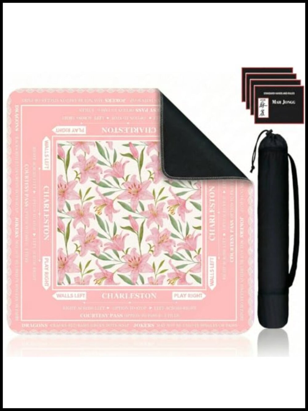 American Mahjong Mat with Rules and Bag, Non-Slip Neoprene 32x32 Table Mat,